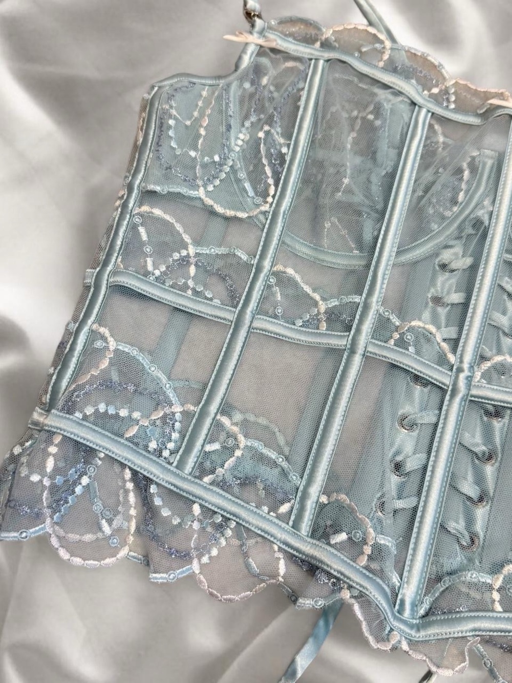 Sheer Lace Bustier Crop Top in Light Blue - Picture 3 of 6